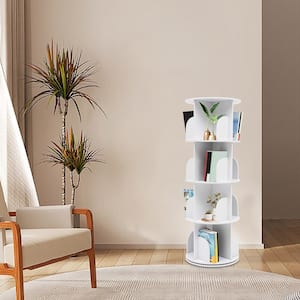 15.7 in. White Rotating Bookshelf 360° Display Floor Standing Nordic 4-Shelf Bookcase