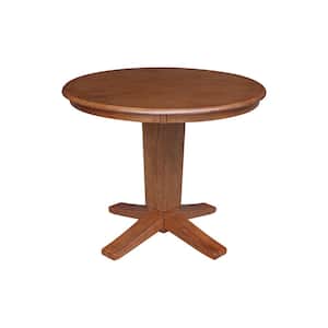 Aria Distressed Oak Solid Wood 36 in. Round Pedestal Dining Table, seats 4