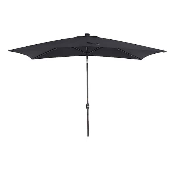 Unbranded 10 ft. x 6.5 ft. Outdoor Market Patio Umbrella Flip Umbrella with Crank and LED Light in Black