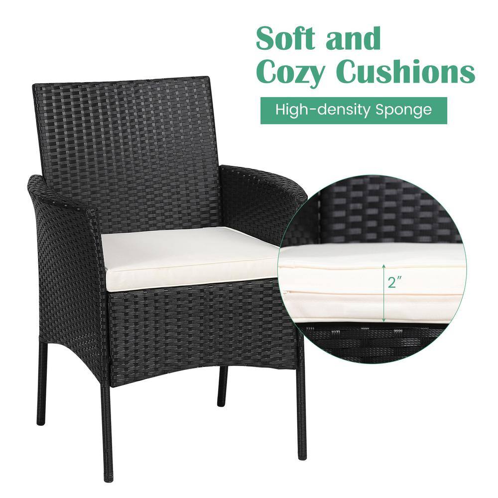 Black Rattan Outdoor Dining Chairs with Cushions, Set of 2