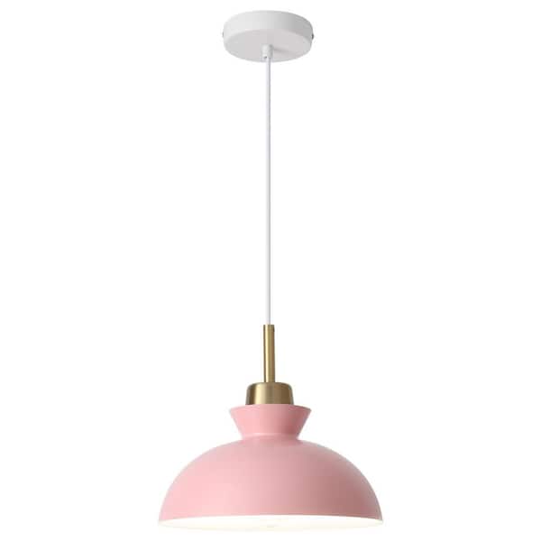 1-Light Metal Hanging Ceiling Pendant Light Chandelier Light Fixture with Pink Shade for Kitchen Island