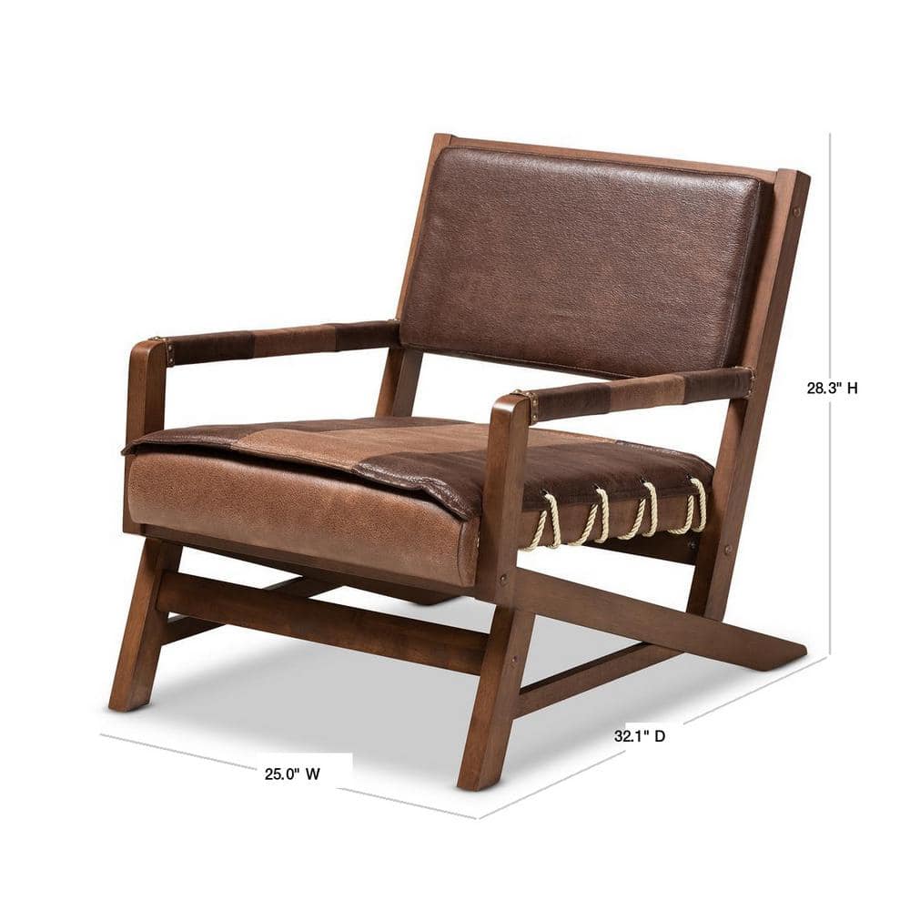 Rovelyn Rustic Brown Faux Leather & Walnut Wood Accent Chair