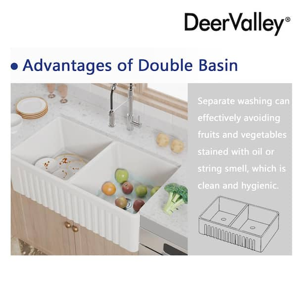 DEERVALLEY Eclipse White Ceramic 33 in. L 50/50 Rectangular Double