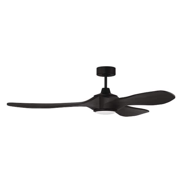 60 in. Flat Black w/ Flat Black Blades Angled Mount Damp Standard Outdoor Ceiling Fan Integrated LED w/ Remote Included