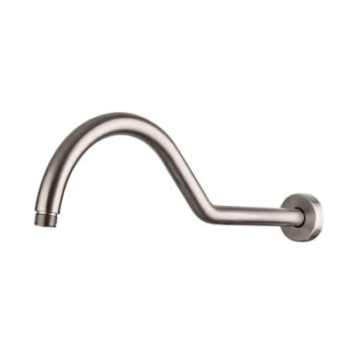 17 in. Solid Brass S Shape Reach Gooseneck Extension Shower Arm with Flange, Brushed Nickel