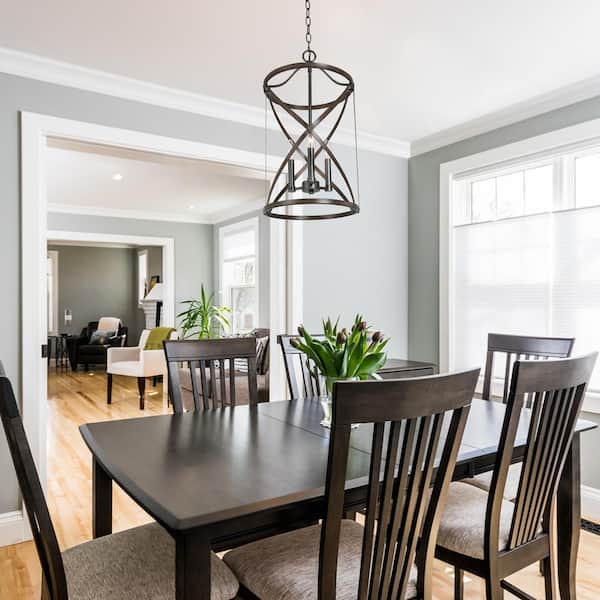 3-Light Rusty Bronze Drum Chandelier