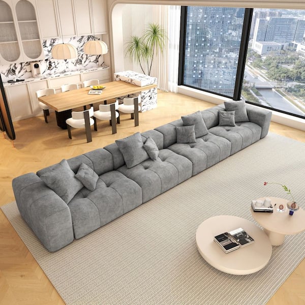 J&E Home Oversized 144.17 in. 5-Piece Linen Sectional Sofa L
