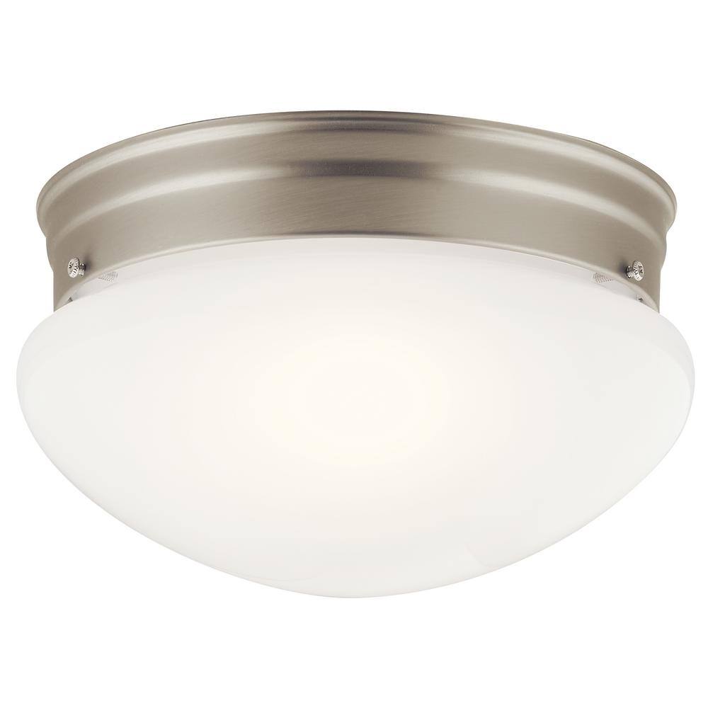 Brushed Nickel 9'' White Glass Utilitarian Flush Mount Ceiling Light