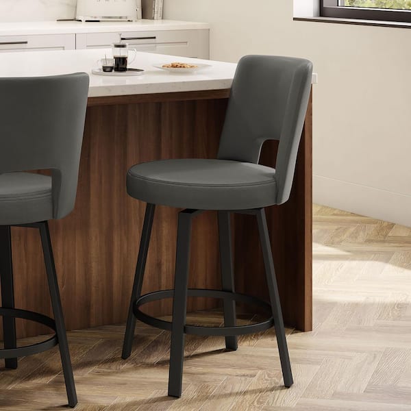 Amisco Beckett 25.5 in. Dark Grey PVC / Black Metal Swivel Counter Stool