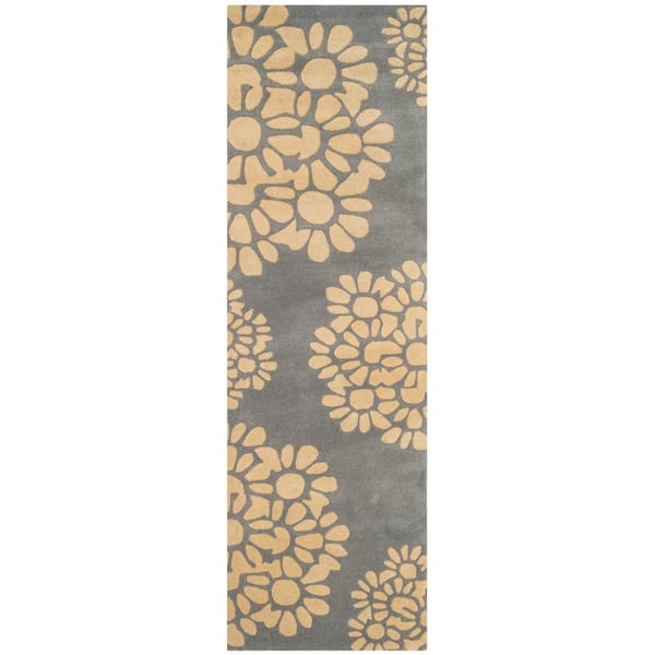 SAFAVIEH Martha Stewart Cement 2 ft. x 10 ft. Floral Runner Rug