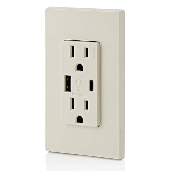 15 Amp Decora Type A and C USB Charger Tamper-Resistant Outlet, Light Almond T5633-T