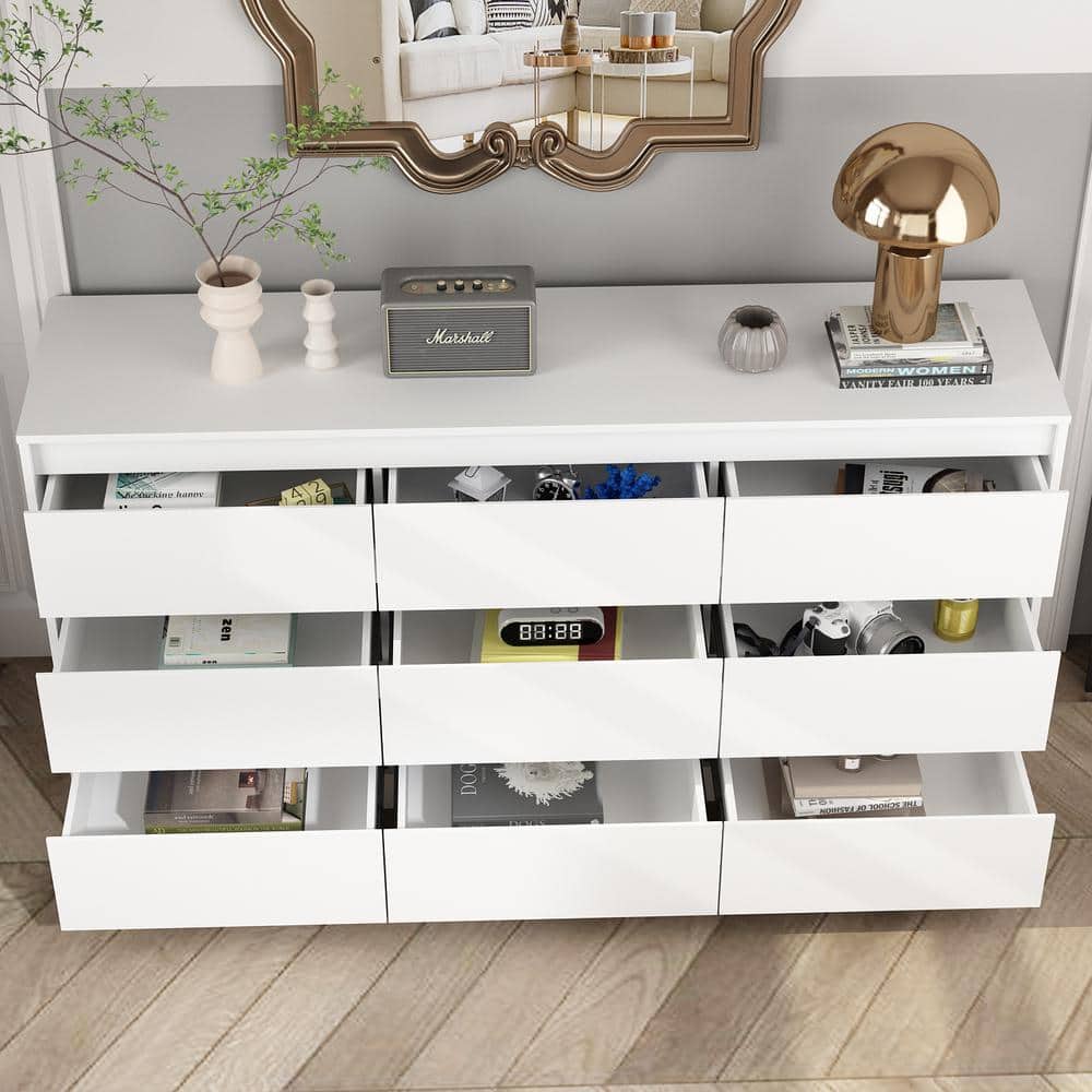 White MDF 9-Drawer Modern Bedroom Dresser