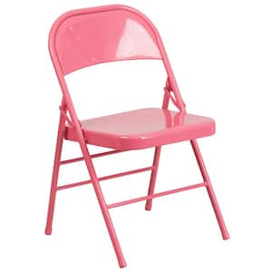 Pink Metal Stackable Folding Chair