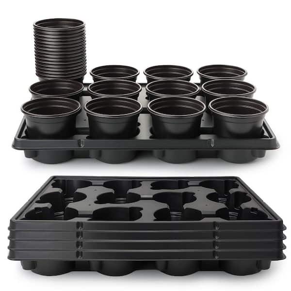 Plastic Plant Pots 60 Pieces, 12 Cell Nursery Pots Trays 5 Pieces Thick Sturdy Seed Starter Tray, 5-Set Nursery Planters