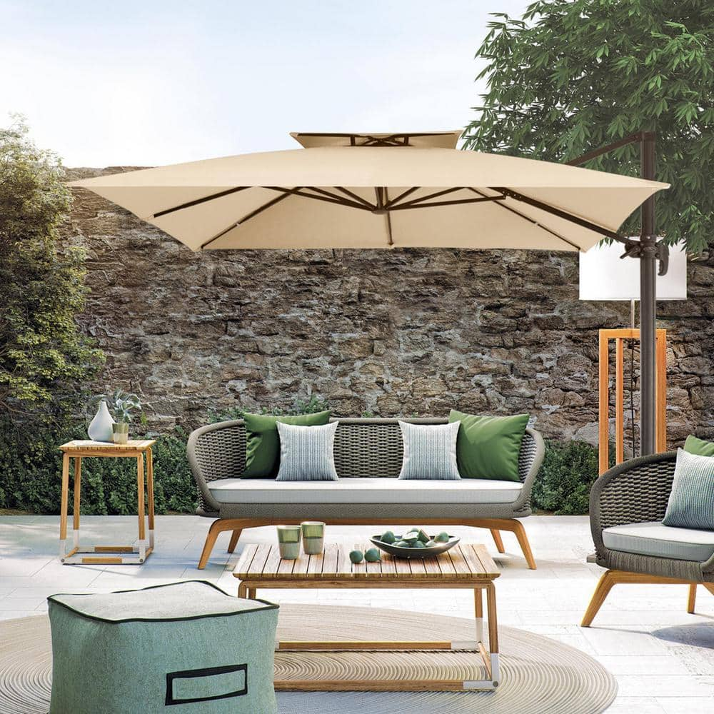 JEAREY 12 ft. x 12 ft. Square Outdoor Cantilever Umbrella Patio 2-Tier ...