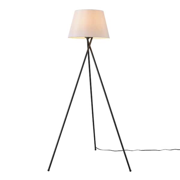 Globe Electric Allen 59 in. Matte Black Floor Lamp with White Linen Shade