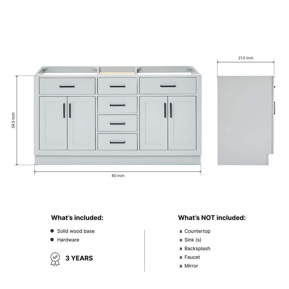Gray 60'' Double Freestanding Hardwood Vanity Base