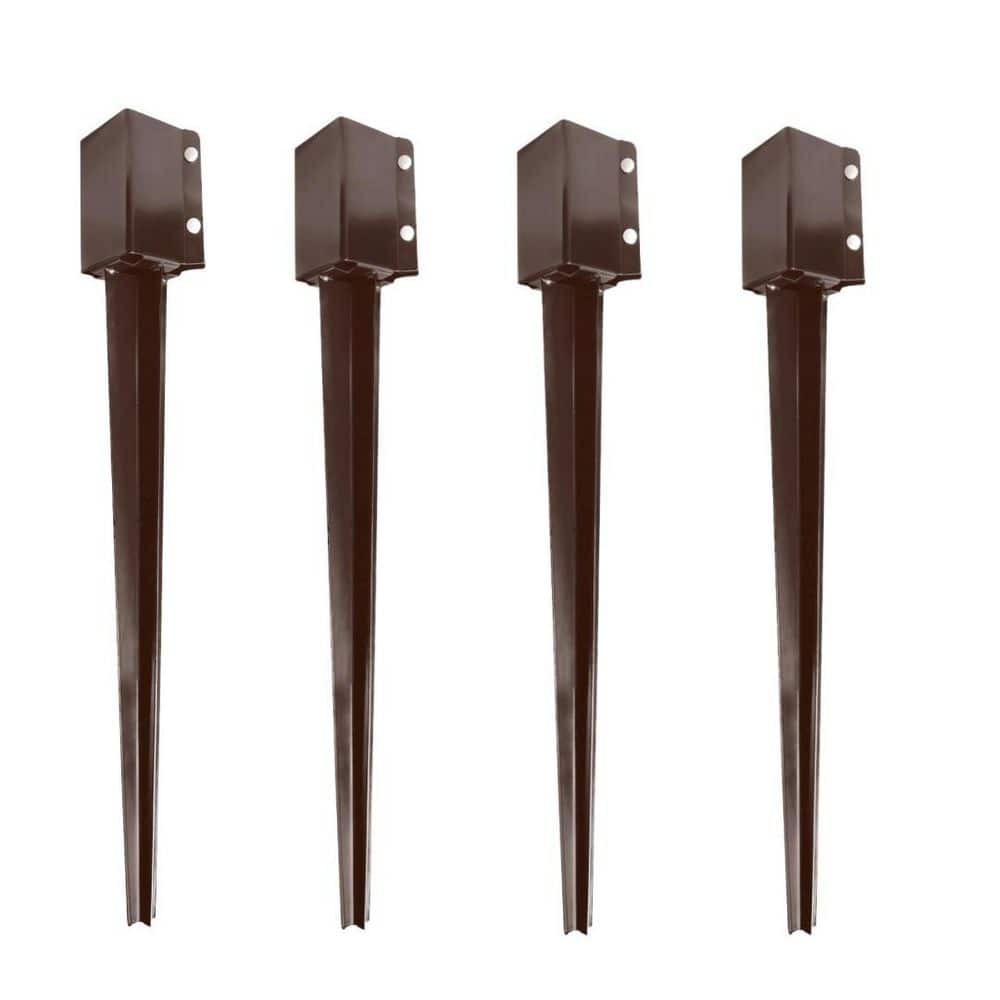 4 in. x 4 in. x 24 in. Metal Fencing Post Anchor for Patio Yard, Brown (4-P