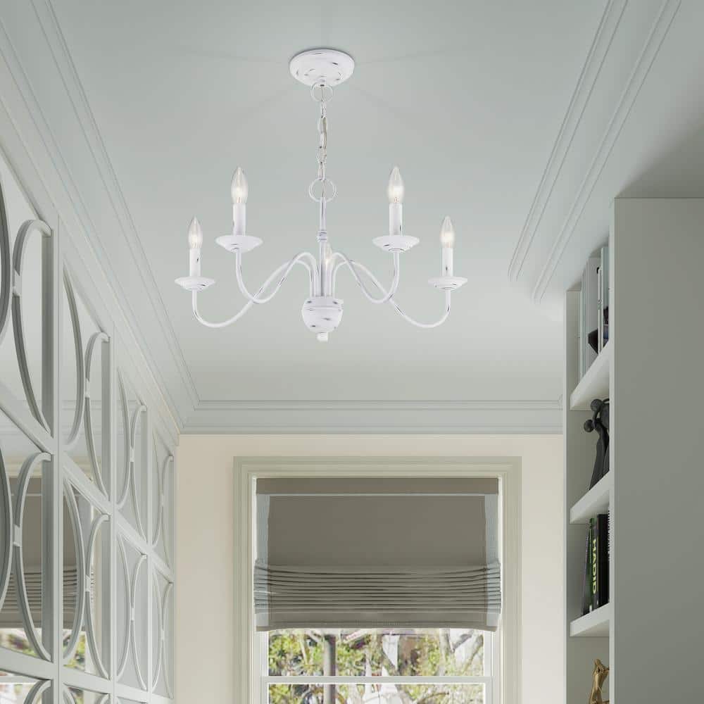 Antique White Elegance 5-Light Steel Chandelier with Candelabra Base