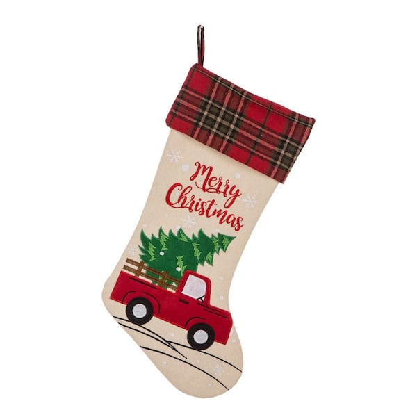 Glitzhome 2-Pack 21 in. H Embroidered Linen Christmas Stocking 