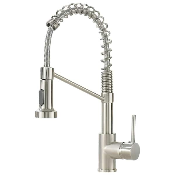 AIMADI Single Handle Pull Down Sprayer Kitchen Faucet with Advanced Spray 1 Hole Brass Kitchen Sink Faucets in Brushed Nickel