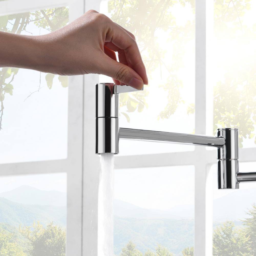 Polished Chrome Wall-Mount Pot Filler Faucet with Dual Ceramic Discs
