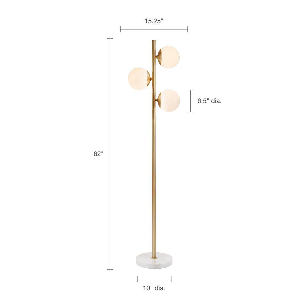 Holloway 62" White and Gold 3-Globe Marble Base Floor Lamp