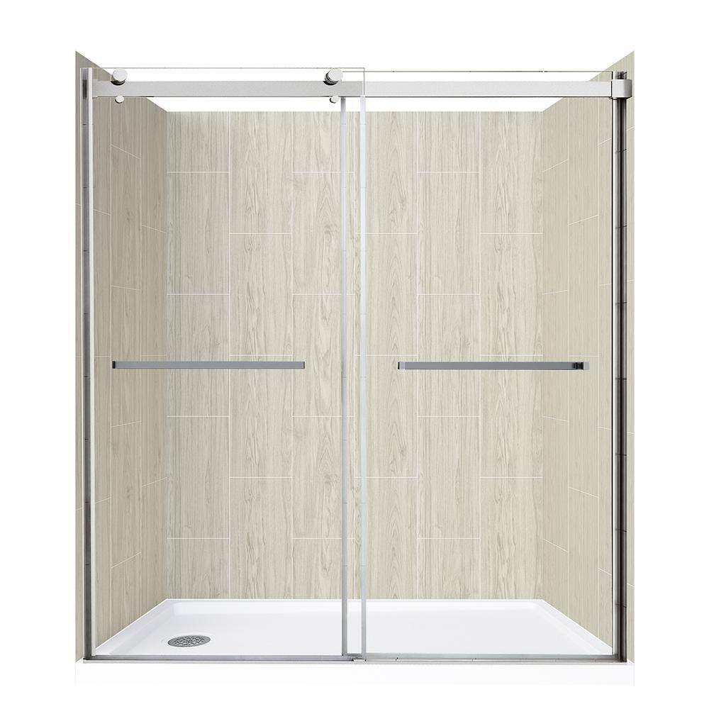 Lagoon Double Roller 60 in L x 30 in W x 78 in H Left Drain Alcove Shower Stall Kit in Driftwood and Silver Hardware price history on PriceWatchPro