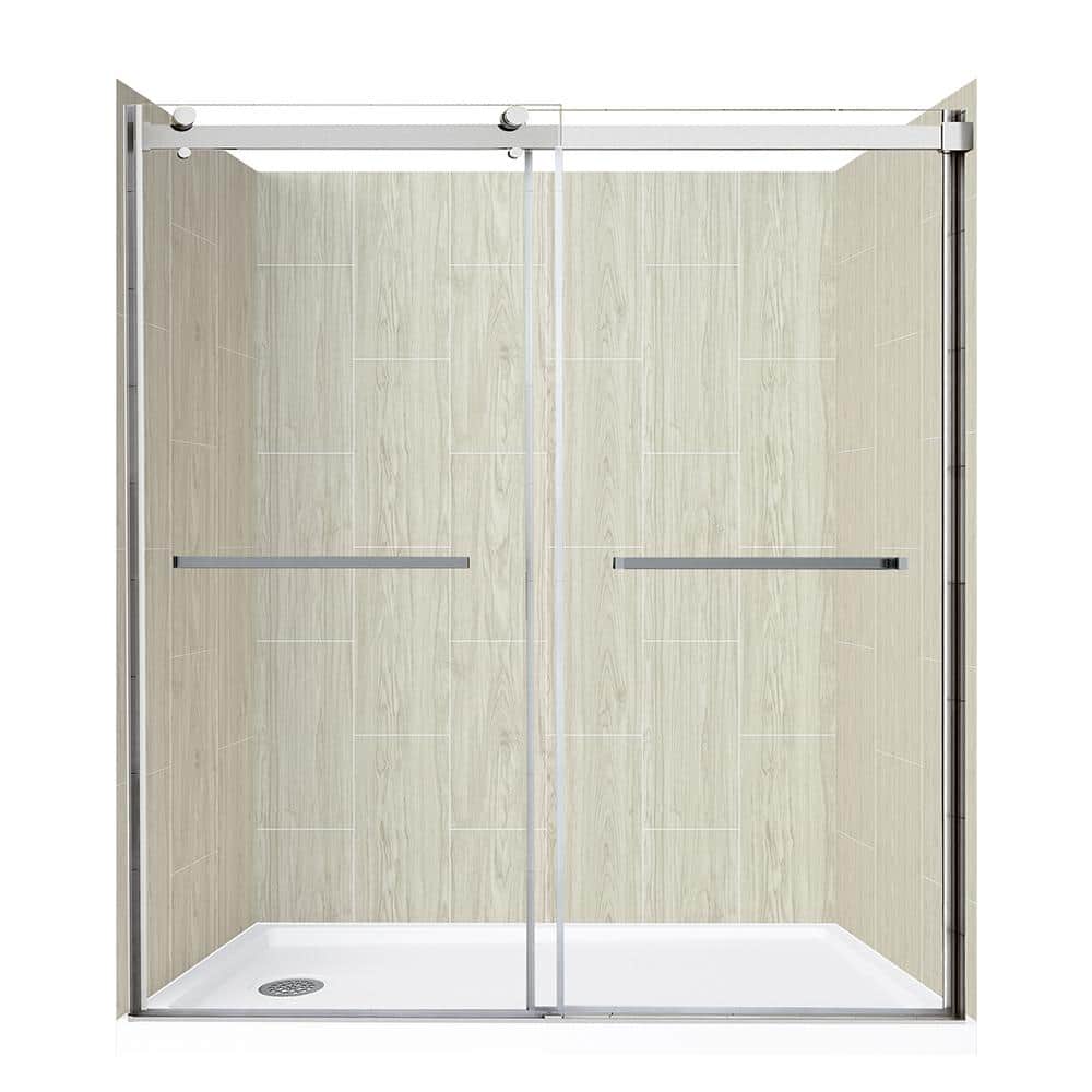 CRAFT + MAIN Lagoon Double Roller 60 in. L x 32 in. W x 78 in. H Left Drain  Alcove Shower Stall Kit in Driftwood and Silver Hardware GFS6032LGSV-DRL -  
