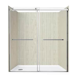 Lagoon Double Roller 60 in. L x 32 in. W x 78 in. H Left Drain Alcove Shower Stall Kit in Driftwood and Silver Hardware