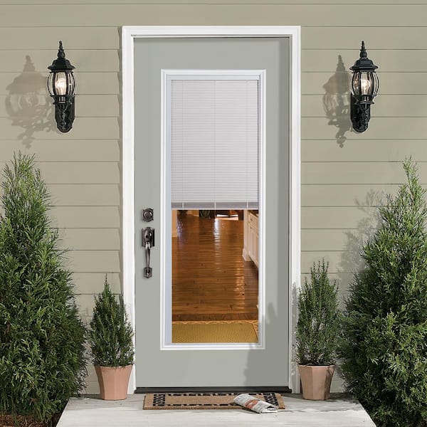 32 in. x 80 in. Full Lite Mini Blind Right-Hand Inswing Painted Steel Prehung Front Exterior Door No Brickmold