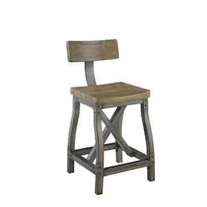 Lancaster 24.5 in. Oak/Silver Wood Counter Stool with Back