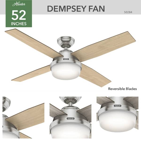 Hunter - Dempsey 52 in. LED Indoor Brushed Nickel Ceiling Fan with Light and Remote