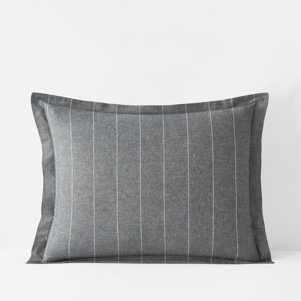 The Company Store Legends Hotel Bromley Stripes Yarn-Dyed Velvet Smoke Cotton Flannel King Sham