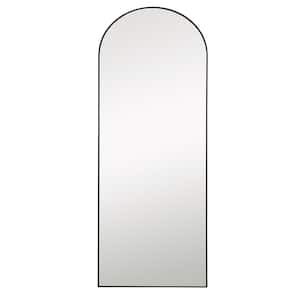 24 in. x 71 in. Modern Arch Framed Leaning Mirror Full-Length Mirror for Bedroom with Standing Holder Black