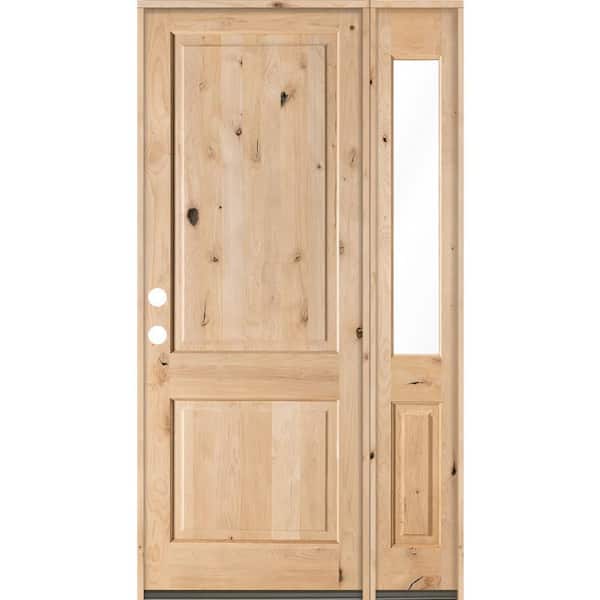 Krosswood Doors 56 in. x 96 in. Rustic Knotty Alder Unfinished Right-Hand Inswing Prehung Front Door with Right-Hand Half Sidelite
