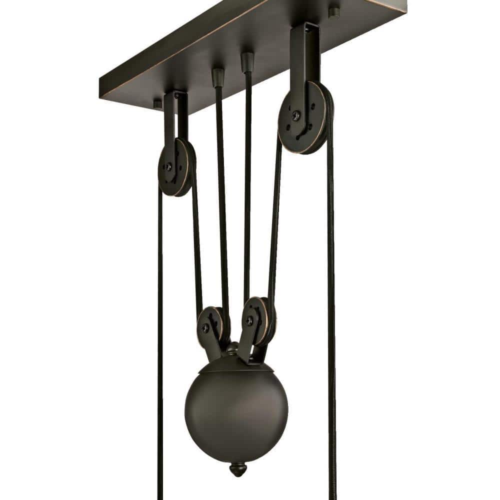 Vintage Farmhouse 59'' Oil Rubbed Bronze Island Pendant with Pulley System