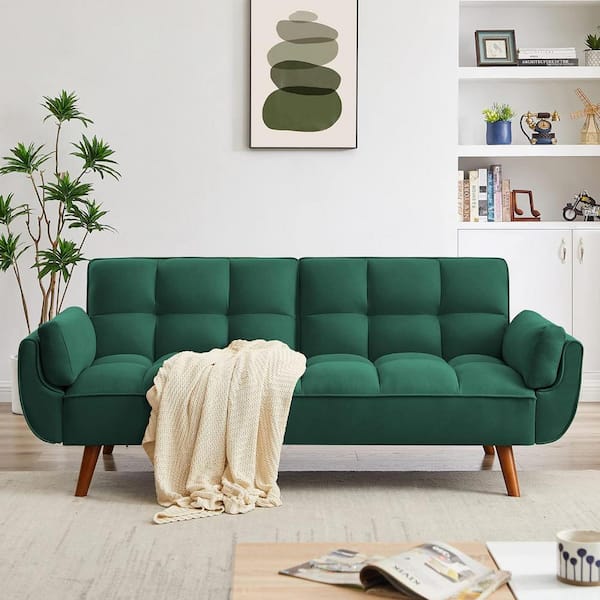 Uixe 75.39 In. W Green Modern Linen Upholstered Convertible Folding ...