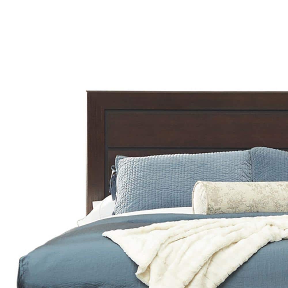 Transitional Queen Bed with Panel Headboard in Cocoa Brown