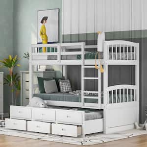 White Chamblee Twin over Twin Bunk Bed with Trundle and Drawers
