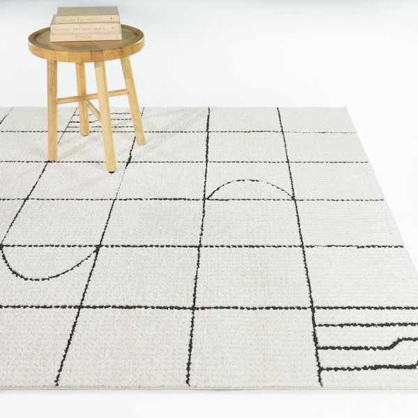 Simonis Cream/Black 5 ft. x 7 ft. Casual Contemporary Area Rug