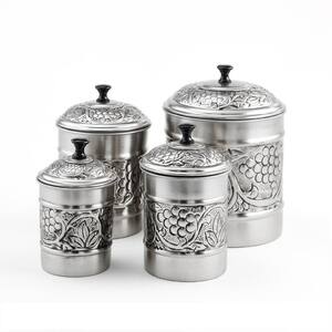 4-Piece Antique Pewter Embossed "Heritage" Canister Set