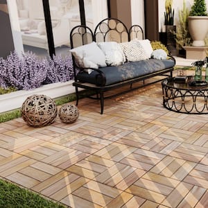 12 in. x 12 in. Square Acacia Wood Interlocking Flooring Deck Tiles Checker Pattern Patio in Brown (Pack of 20 Tiles)