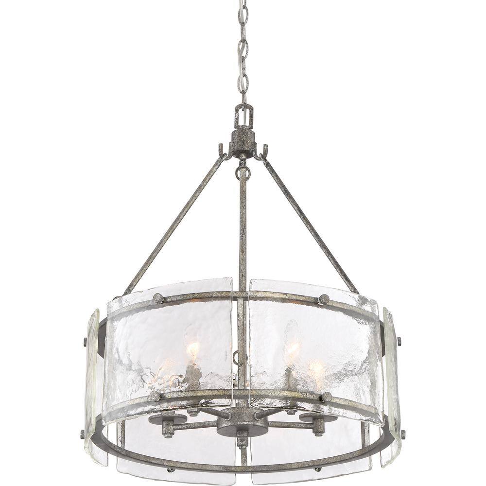Mottled Silver Drum Pendant Light with Textured Glass
