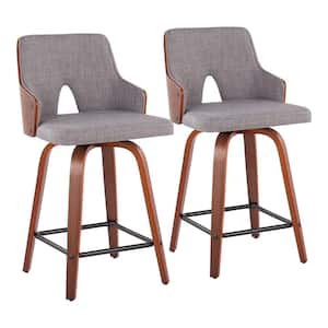 Stella 34.5 in. Light Grey Fabric and Walnut High Back Wood Counter Height Bar Stool (Set of 2)