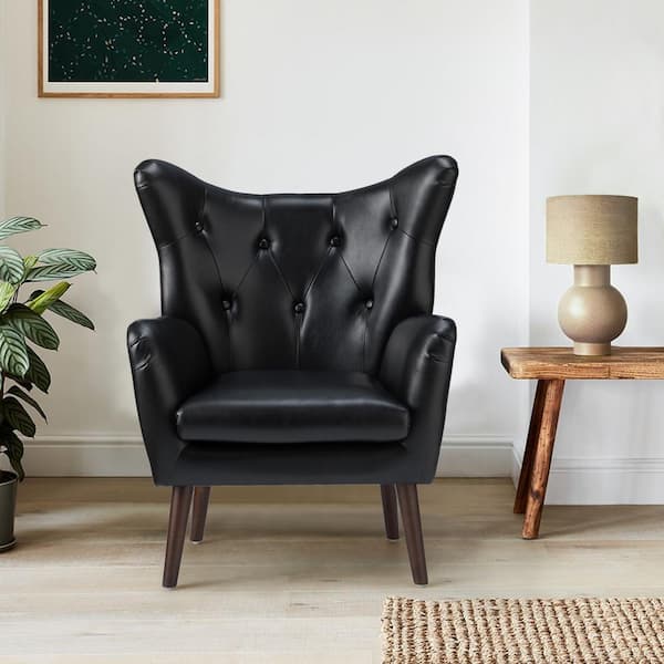 JAYDEN CREATION Gerald 30 in. Black Faux Leather Arm Chair with Flared Arms