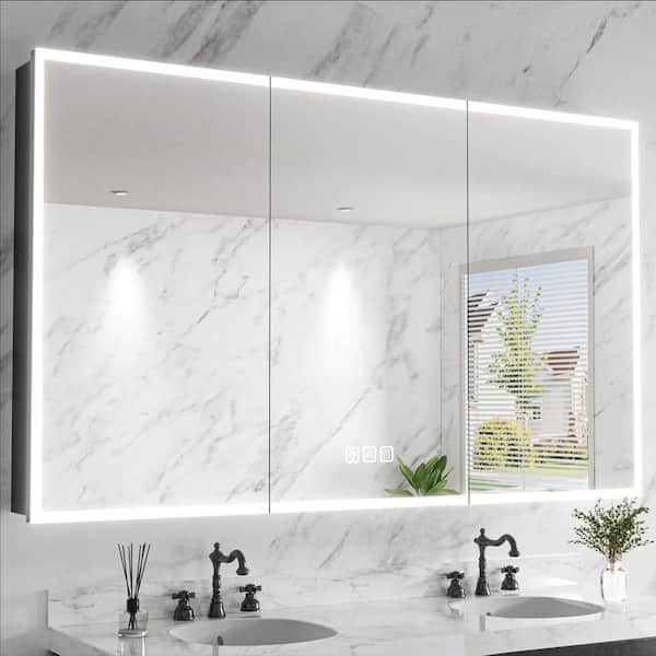 60 in. W x 36 in. H Rectangular Aluminum Medicine Cabinet with Mirror and Flowing Light, Dimmable, Anti-fog