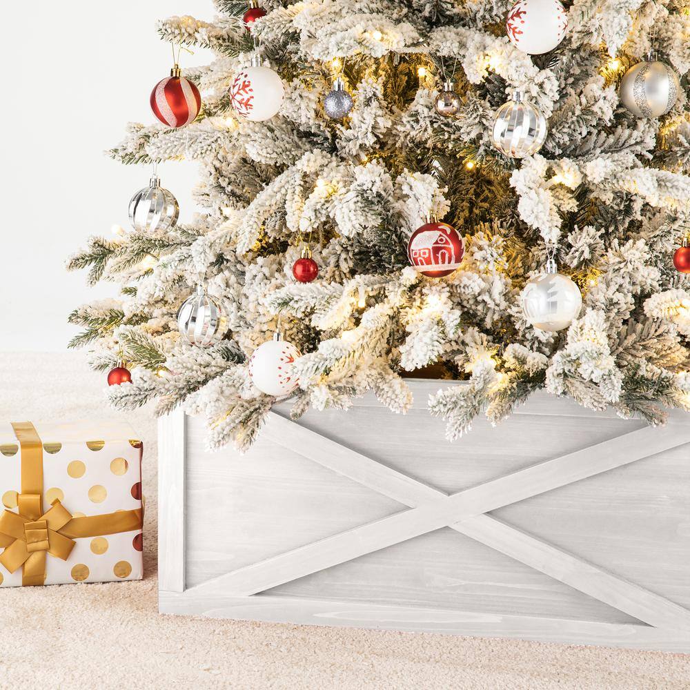 26" White Washed Wooden Christmas Tree Collar