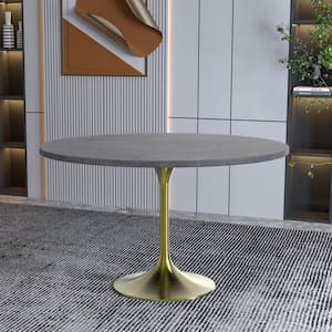 Verve Mid-Century Modern 48 in. Round Dining Table with Stone Top and Brushed Gold Pedestal Base (Grey)