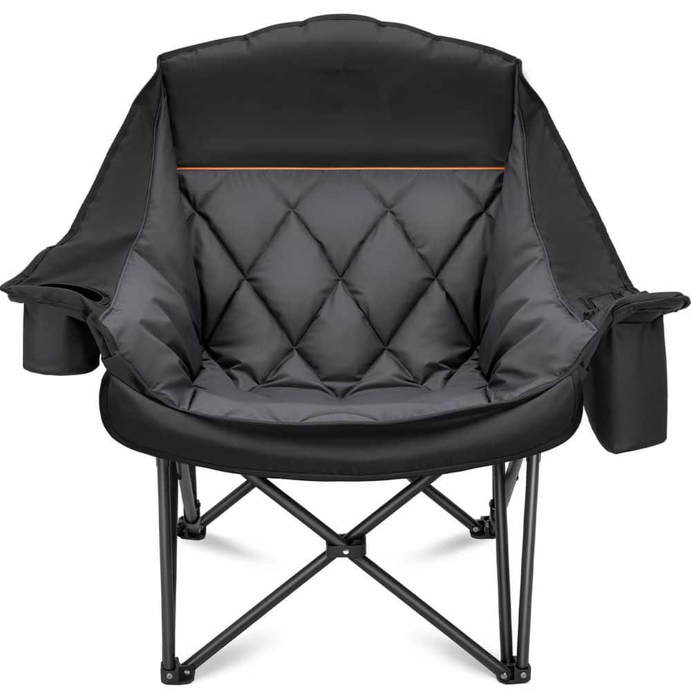 Metal Frame Lawn Chair with Side Pocket, Cup Holder and Cooler Bag, Suitable for Outdoor Sports, Garden, Lawn, Black price history on PriceWatchPro